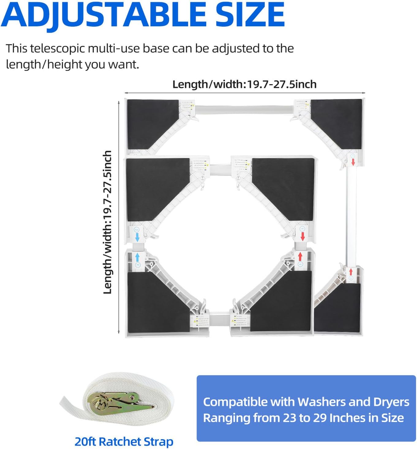 Washer Dryer Stacking Kit,70cm Universal Stacking Kit for Washing Machine and Dryer with Ratchet Strap,Adjustable 50-70cm Stackable Washer and Stacking