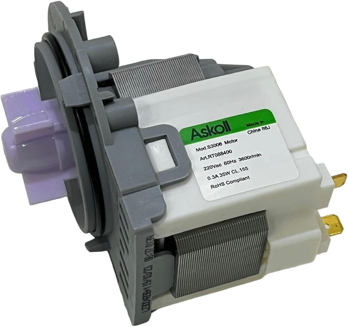 Upgraded ASKOL Universal Washing Machine Drain Pump, 35W, 60Hz, 3600 RPM, 220V AC, Model S3006, New Safe Packaging