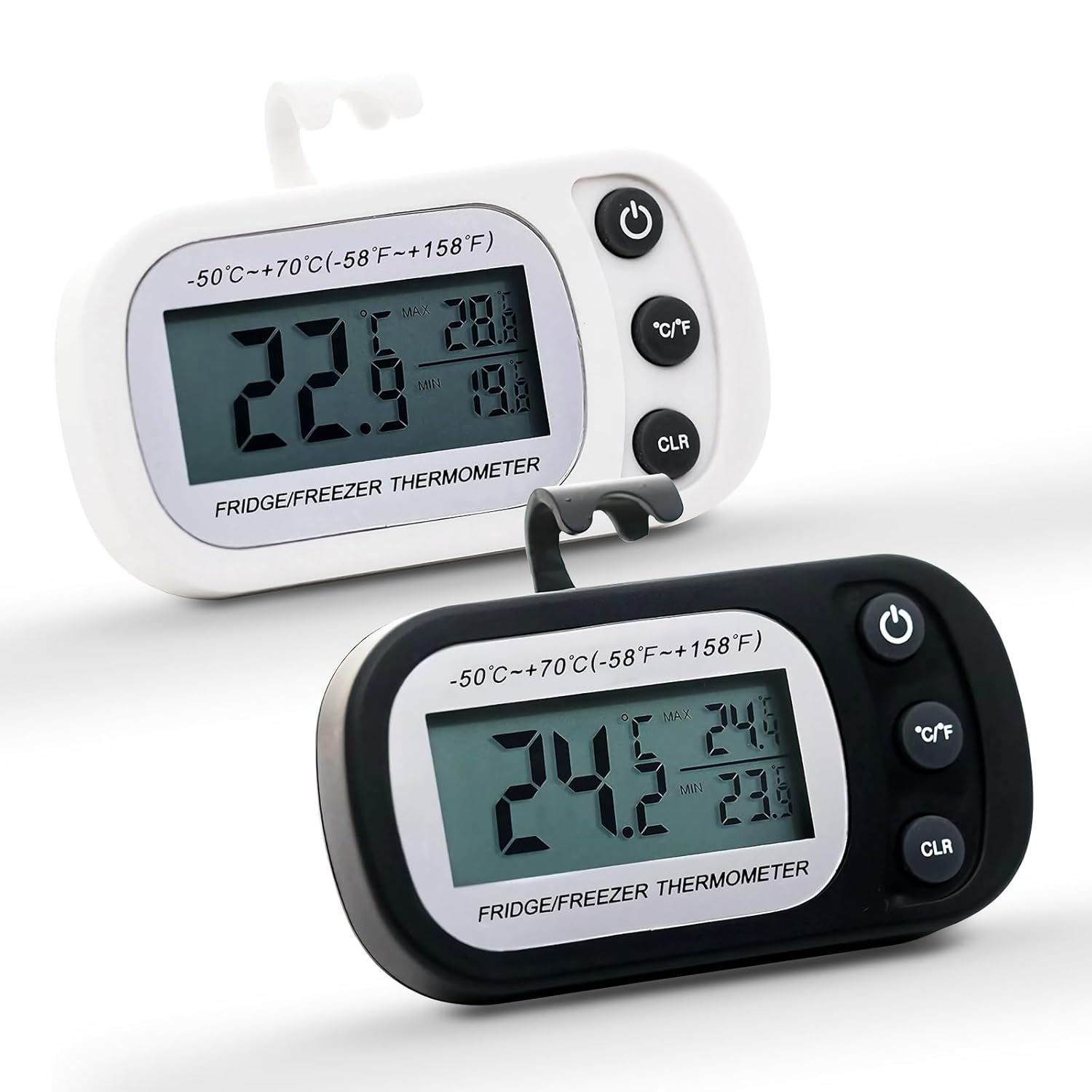 OneNine Refrigerator Thermometer, 2pcs Waterproof Digital Freezer Room Thermometer With Max/Min Record Function, Large LCD Display and Magnetic Back for Kitchen, Home, Restaurants