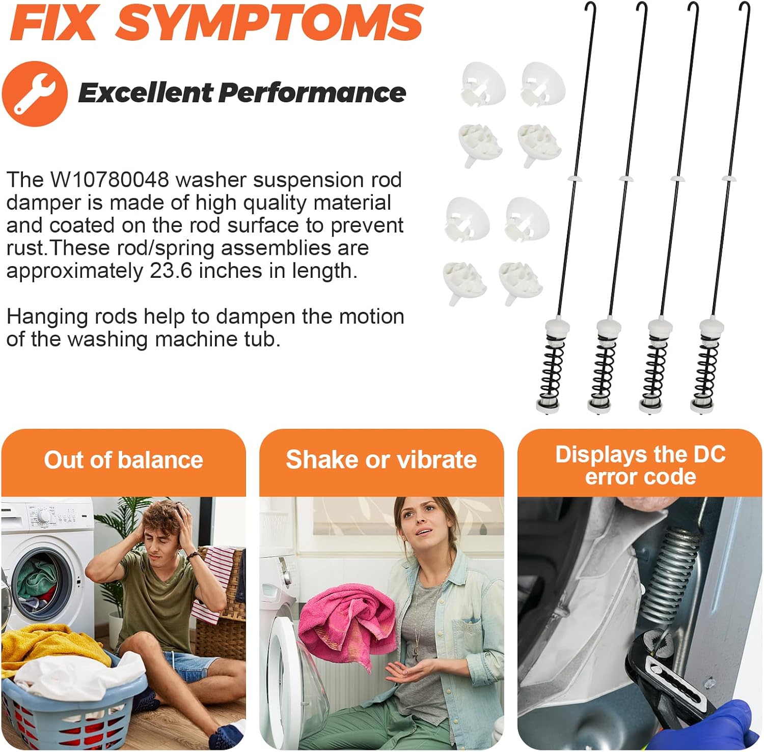 Beaquicy Updated W10780048 Washer Suspension Rod Kit - Replacement for Whirlpool Ken-more Admiral May-tag Washing Machine - Replaces ATW4675YQ1 WTW4800XQ4 WTW4800XQ1